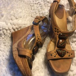Frye Wedge Heel Brown Sandal